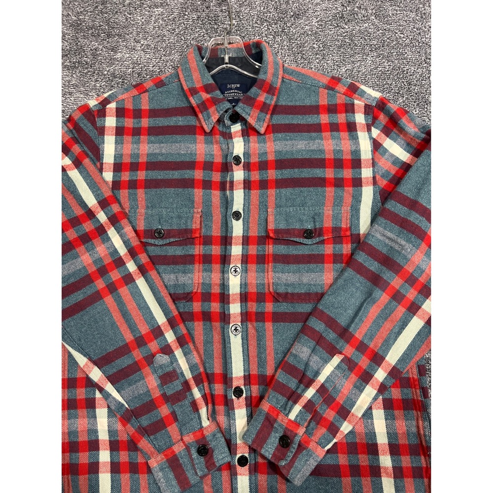 J.Crew Authentic Outerwear Mens Medium Blue Red Plaid Flannel Button Down Shirt